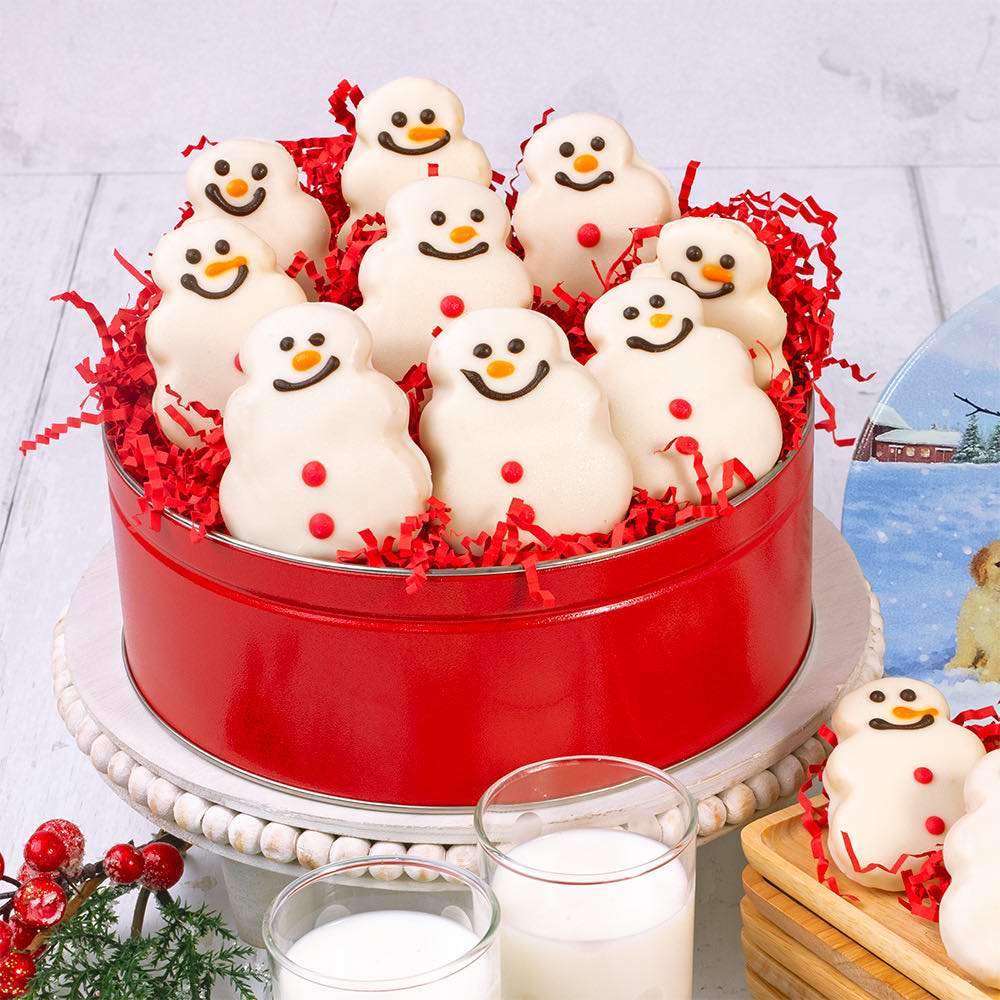 Snowman Cookie Tin Close-up